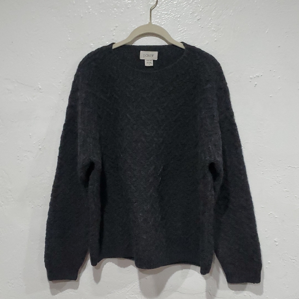 J. Crew 100% Wool Hand Knit Crewneck Sweater In Charcoal